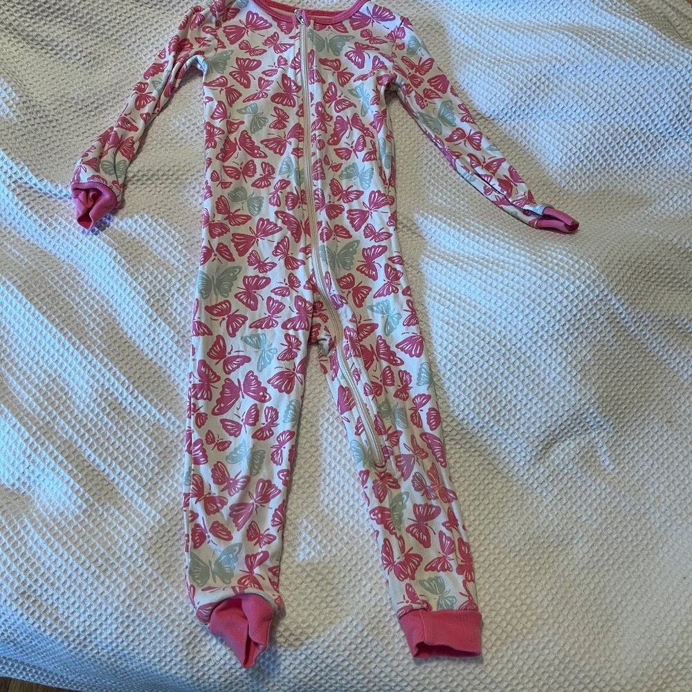 Tea Collection zip up pajama suit pink butterflies 4T